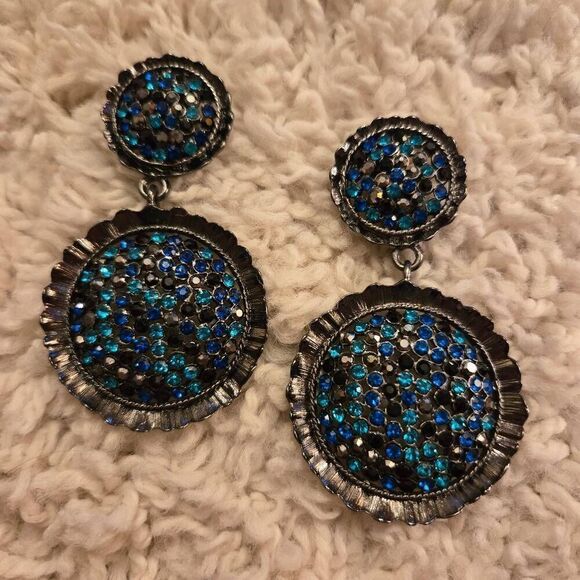 Chico's Rhinestone Disc Earrings Clip - Picture 1 of 8
